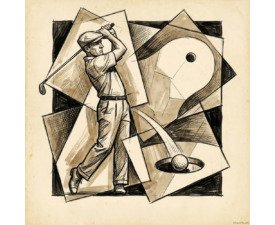 The Analytical Swing - Analytic Cubist & Ink Wash Art, Cubism and Vorticism / Precisionism, Digital Golf AI Art
