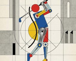 Kinetic Automaton - Constructivism, Bauhaus, and De Stijl Art, Digital Graphic Golf Image, Digital Golf AI Art