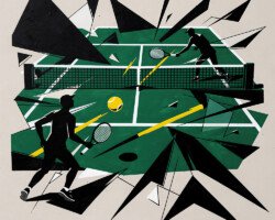 Break Point - Dynamic Tennis Futurism, Constructivist Graphic Illustration, Digital Tennis AI Art