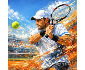 Unbroken Gaze - Dynamic Tennis Realism Art, Modern Impressionism and Action Painting, Digital Tennis AI Art