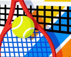 Tennis Pop Court No. 5 - Pop Art Sports Poster Design, Geometric Abstract Image, Digital Tennis AI Art