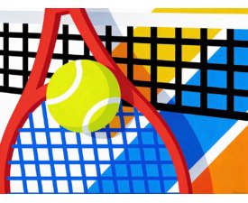 Tennis Pop Court No. 5 - Pop Art Sports Poster Design, Geometric Abstract Image, Digital Tennis AI Art