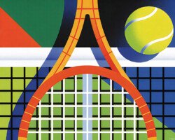 Tennis Pop Court No. 7 - Pop Art Sports Poster Design, Geometric Abstract Image, Digital Tennis AI Art