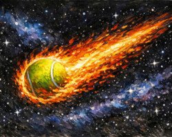 Blazing Return - Cosmic Tennis Surrealism Art, Expressive Impressionism Image, Digital Tennis AI Art