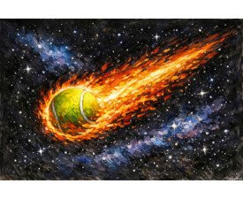 Blazing Return - Cosmic Tennis Surrealism Art, Expressive Impressionism Image, Digital Tennis AI Art