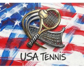 USA Tennis Emblem - 3D Mixed-Media Digital Emblem Art, American Sports Logo, Digital Tennis AI Art