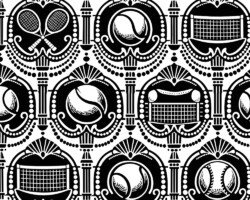 Victorian Baseline Art Pattern - Vector Silhouette Design, Victorian Damask Pattern, Digital Tennis AI Art
