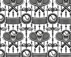 Rally Motif Tennis Pattern - Digital Vintage Linocut & Woodblock Engraving, Monochrome Surface Pattern Design, Digital Tennis AI Art