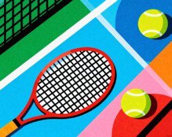 Tennis Pop Court No. 1 - Pop Art Sports Poster Design, Geometric Abstract Image, Digital Tennis AI Art