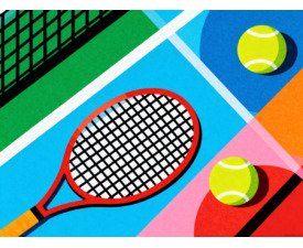 Tennis Pop Court No. 1 - Pop Art Sports Poster Design, Geometric Abstract Image, Digital Tennis AI Art